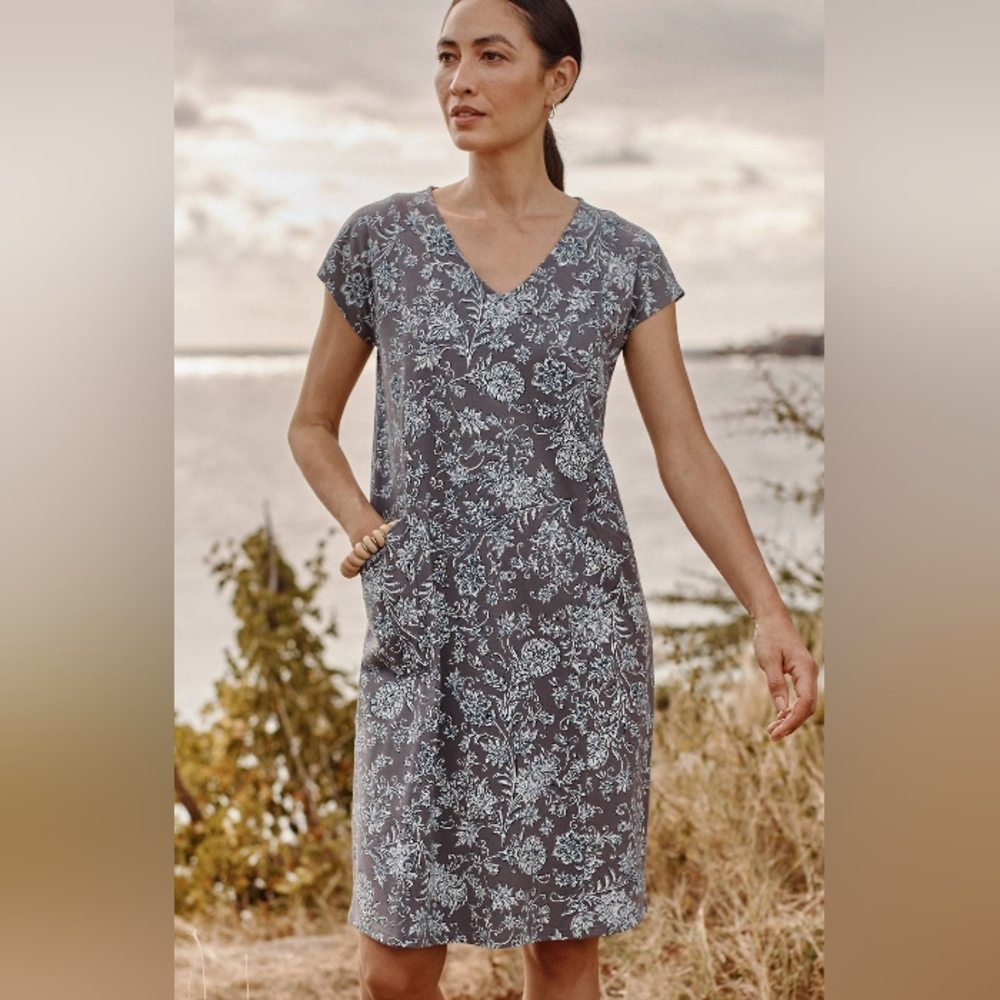 Pure Jill Gray Floral Easy Knit 2 Pocket Dress Size L